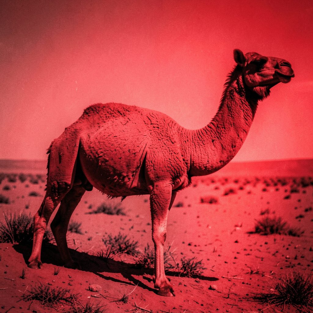 Duotone photograph of a Camel cigarette carton in soft beige and deep brown tones on a flat surface